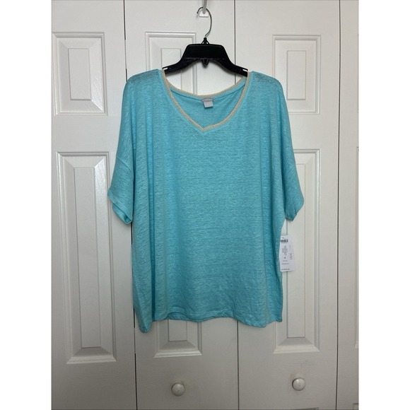 Chico's Tops - Chico's Clear Aqua Embroidered Linen Knit Top Size 4 (20/22 ) NWT